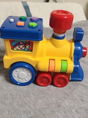 Educational Yellow Toddler Train Toy with Colorful Buttons